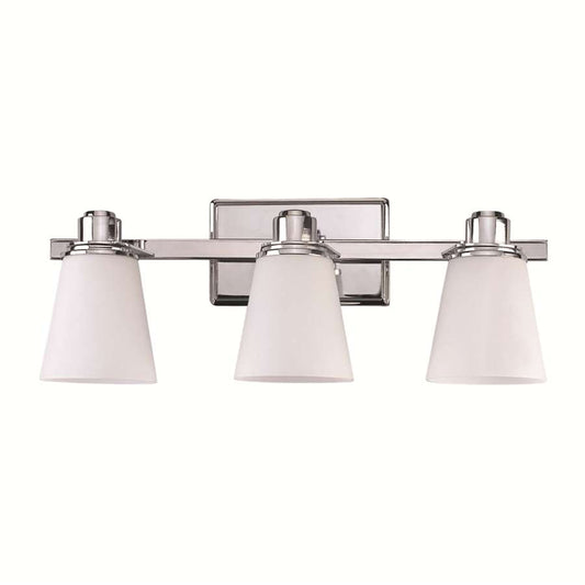 Canarm Chatham IVL220A03CH 3-Light Vanity Light | Chrome Steel and Opal Glass | Bathroom & Powder Room | 22 x 7.25 x 8.25 in | Model IVL220A03CH