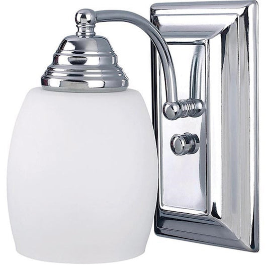 Canarm Griffin 7.25in 1-Light Vanity Light | Chrome Steel and White Opal Glass | Bathroom Vanity | 7.25 x 4.625 x 7.25 in | Model IVL259A01CH