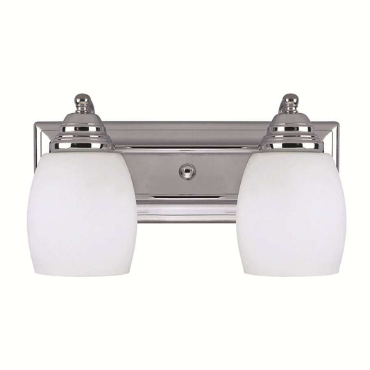 Canarm Griffin 14in 2-Light Bathroom Vanity Light | Chrome Steel and White Opal Glass | Bathroom Vanity | 7.25 x 14 x 7.25 in | Model IVL259A02CH