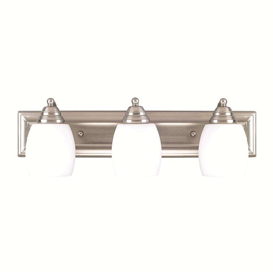 Canarm Griffin 24in 3-Light Bathroom Vanity Light | Brushed Pewter Steel and White Opal Glass | Bathroom Vanity | Model IVL259A03BPT