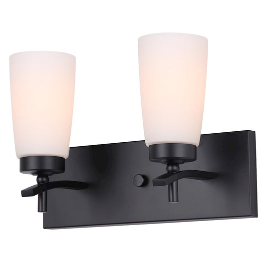 Canarm Portia 2-Light Vanity | Matte Black and Flat Opal Glass | Bathroom Vanity Light | 13.75 x 6.25 x 9.5 in | Model IVL326A02BK