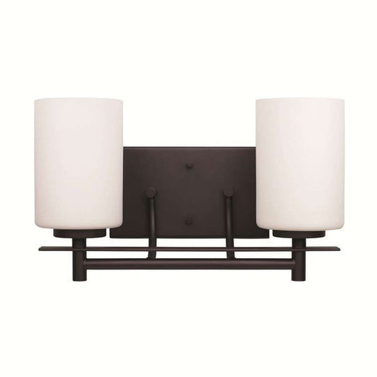 Canarm Carlton 2-Light Vanity | Oil Rubbed Bronze and White Flat Opal Glass | Bathroom Vanity Light | 14 x 7.25 x 8.25 in | Model IVL363A02ORB