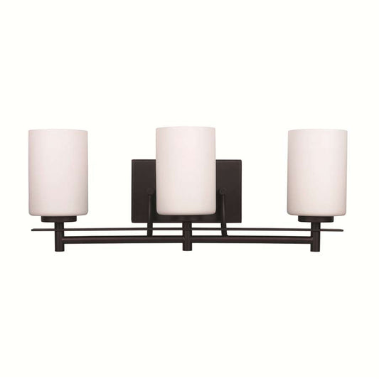 Canarm Carlton 3-Light Vanity | Oil Rubbed Bronze and White Flat Opal Glass | Bathroom Vanity Light | 21 x 7.25 x 8.25 in | Model IVL363A03ORB