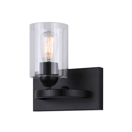 Canarm Hampton 1-Light Wall Sconce | Transitional Matte Black and Clear Glass | Bathroom Vanity & Hallway | 8.5 x 8.25 x 6 in | Model IVL370A01BK-CL