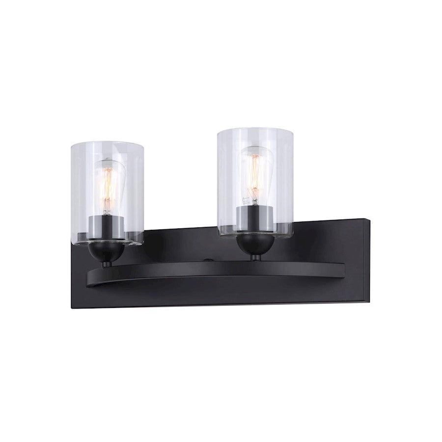 Canarm Hampton 18in 2-Light Vanity | Matte Black and Clear Glass | Bathroom Vanity Light | 18 x 6.5 x 8.5 in | Model IVL370A02BK-CL