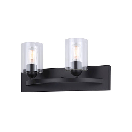 Canarm Hampton 18in 2-Light Vanity | Matte Black and Clear Glass | Bathroom Vanity Light | 18 x 6.5 x 8.5 in | Model IVL370A02BK-CL