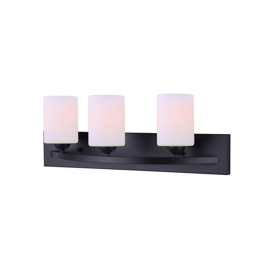Canarm Hampton 24in 3-Light Vanity | Matte Black and White Glass | Bathroom Vanity Light | 24 x 7 x 8.5 in | Model IVL370A03BK