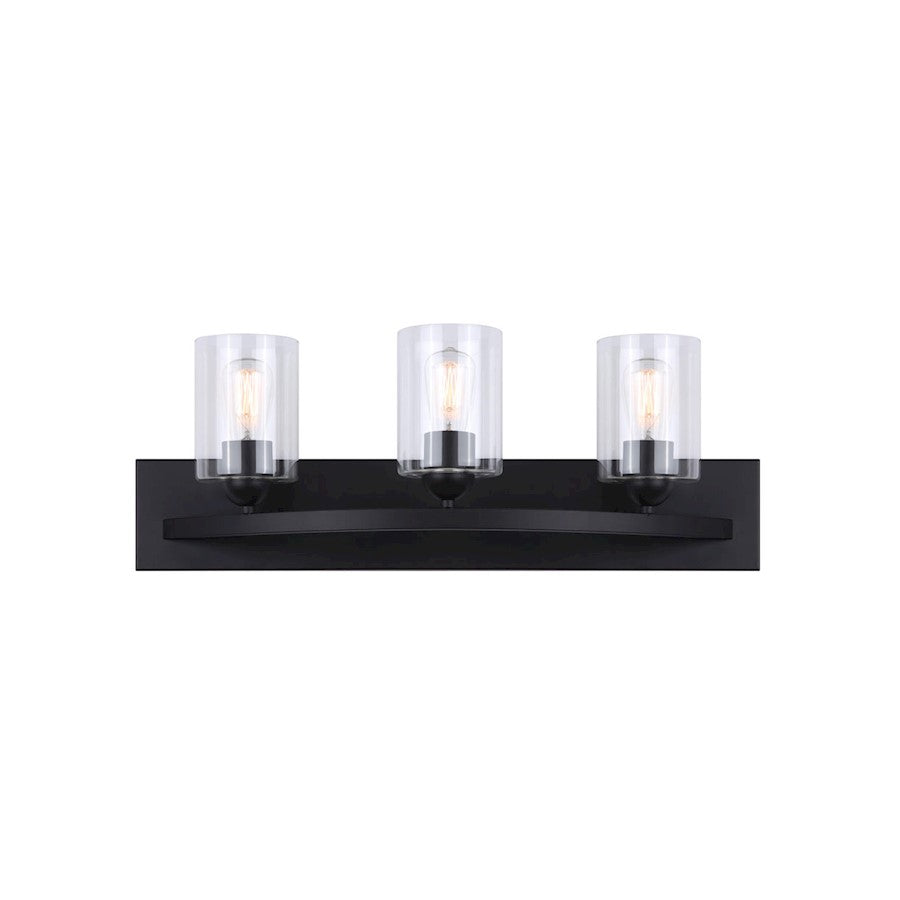 Canarm Hampton 24in 3-Light Vanity | Matte Black and Clear Glass | Bathroom Vanity Light | 24 x 7 x 8.5 in | Model IVL370A03BK-CL