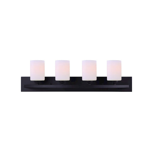 Canarm Hampton 32in 4-Light Vanity Light | Transitional Matte Black and White Line Painted Glass | Bathroom Vanity | Model IVL370A04BK