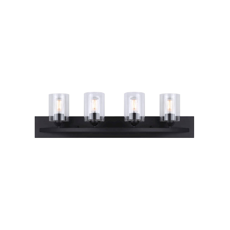 Canarm Hampton 32in 4-Light Vanity Light | Transitional Matte Black and Clear Glass | Bathroom Vanity | 32 x 7 x 8.5 in | Model IVL370A04BK-CL