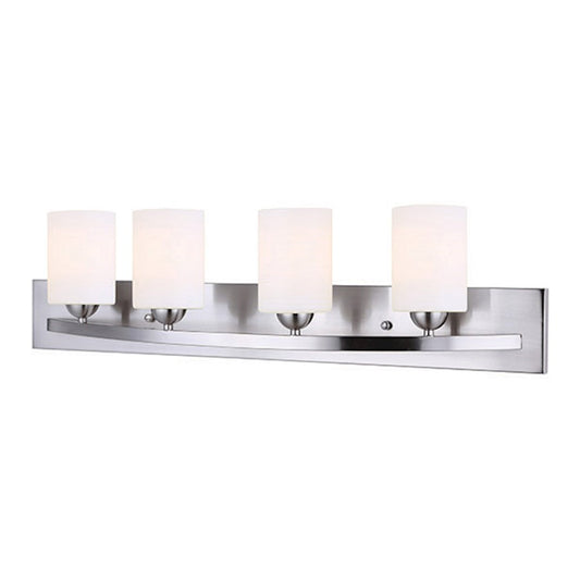 Canarm Hampton 32in 4-Light Vanity Light | Transitional Brushed Pewter and White Line Painted Glass | Bathroom Vanity | Model IVL370A04BPT