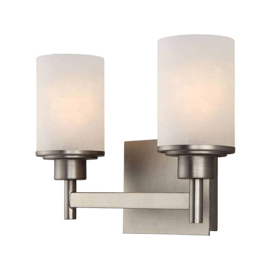 Canarm Lyndi 13in 2-Light Vanity | Brushed Nickel and White Etched Linen Glass | Bathroom Vanity Light | 13 x 5.125 x 9.25 in | Model IVL408A02BN