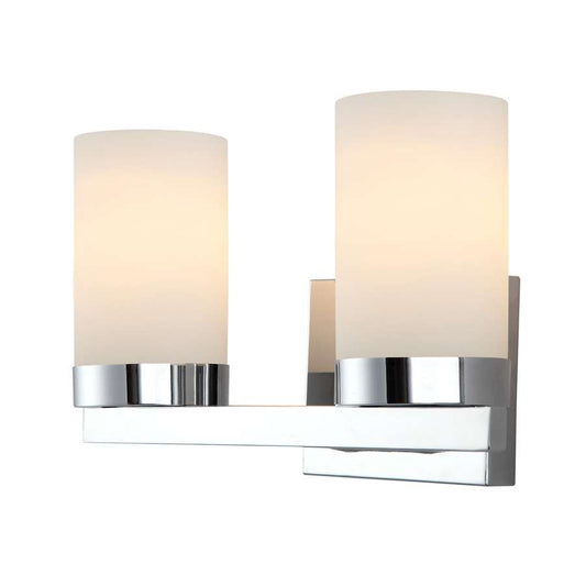 Canarm Milo 14in 2-Light Vanity Light | Chrome Steel and White Opal Glass | Bathroom Vanity | 14 x 6 x 8 in | Model IVL429A02CH