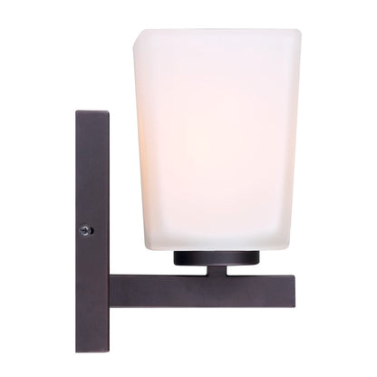 Canarm Hartley 6in 1-Light Vanity | Mid-Century Oil Rubbed Bronze and White Opal Glass | Bathroom & Powder Room | 6 x 4 x 8 in | Model IVL472A01ORB