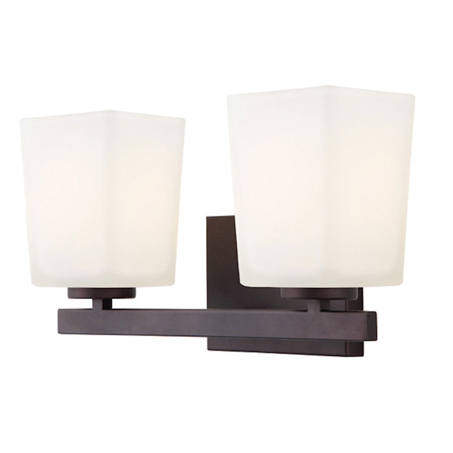 Canarm Hartley 14in 2-Light Vanity | Mid-Century Oil Rubbed Bronze and White Opal Glass | Bathroom & Powder Room | 14 x 6 x 8 in | Model IVL472A02ORB