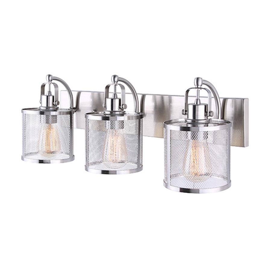 Canarm Beckett 25in 3-Light Vanity Light | Industrial Brushed Nickel and Metal Mesh | Bathroom Vanity | 25 x 8 x 9 in | Model IVL626A03BN