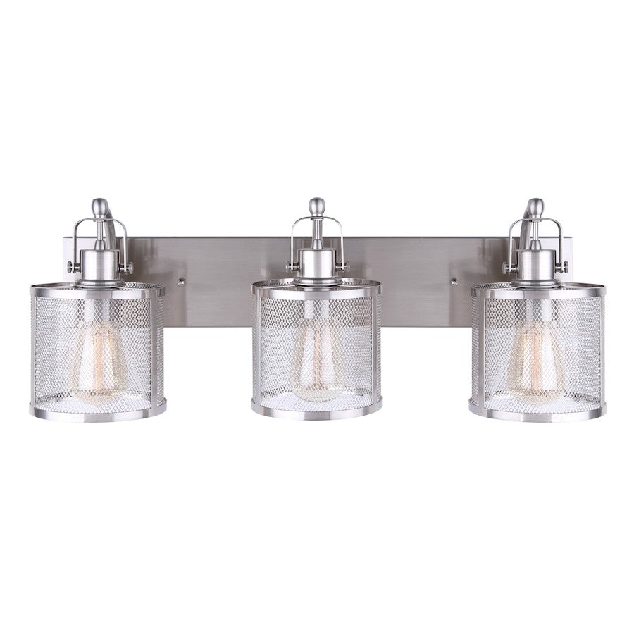 Canarm Beckett 25in 3-Light Vanity Light | Industrial Brushed Nickel and Metal Mesh | Bathroom Vanity | 25 x 8 x 9 in | Model IVL626A03BN
