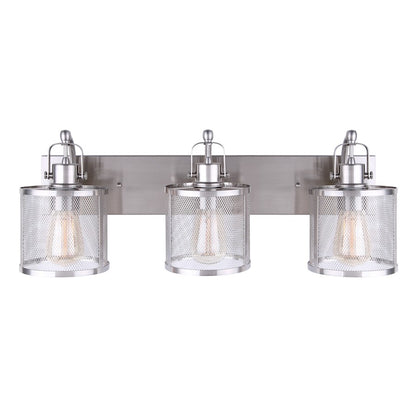 Canarm Beckett 25in 3-Light Vanity Light | Industrial Brushed Nickel and Metal Mesh | Bathroom Vanity | 25 x 8 x 9 in | Model IVL626A03BN