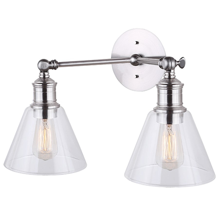 Canarm Larken 17in 2-Light Vanity Light | Brushed Nickel and Clear Glass | Bathroom & Powder Room | 17 x 10 x 6 in | Model IVL628A02BN