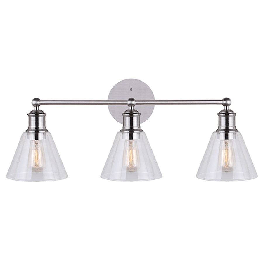 Canarm Larken 25in 3-Light Vanity Light | Brushed Nickel and Clear Glass | Bathroom & Powder Room | 25 x 10 x 6 in | Model IVL628A03BN