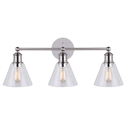 Canarm Larken 25in 3-Light Vanity Light | Brushed Nickel and Clear Glass | Bathroom & Powder Room | 25 x 10 x 6 in | Model IVL628A03BN