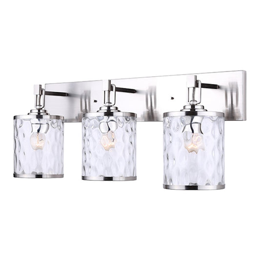 Canarm Cala 24in 3-Light Vanity | Brushed Nickel and Water Mark Glass | Bathroom Vanity Light | 24 x 7 x 10 in | Model IVL677A03BN