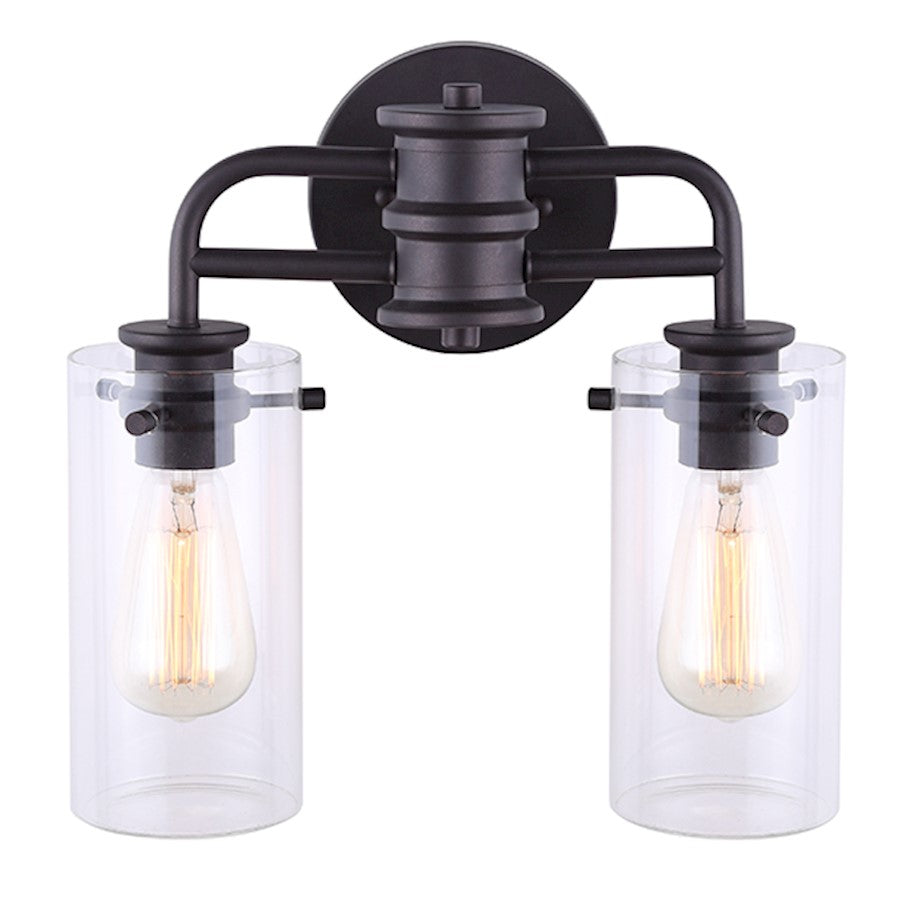 Canarm Albany 14in 2-Light Vanity | Oil Rubbed Bronze and Clear Glass | Bathroom Vanity Light | 14 x 6 x 13 in | Model IVL679A02ORB