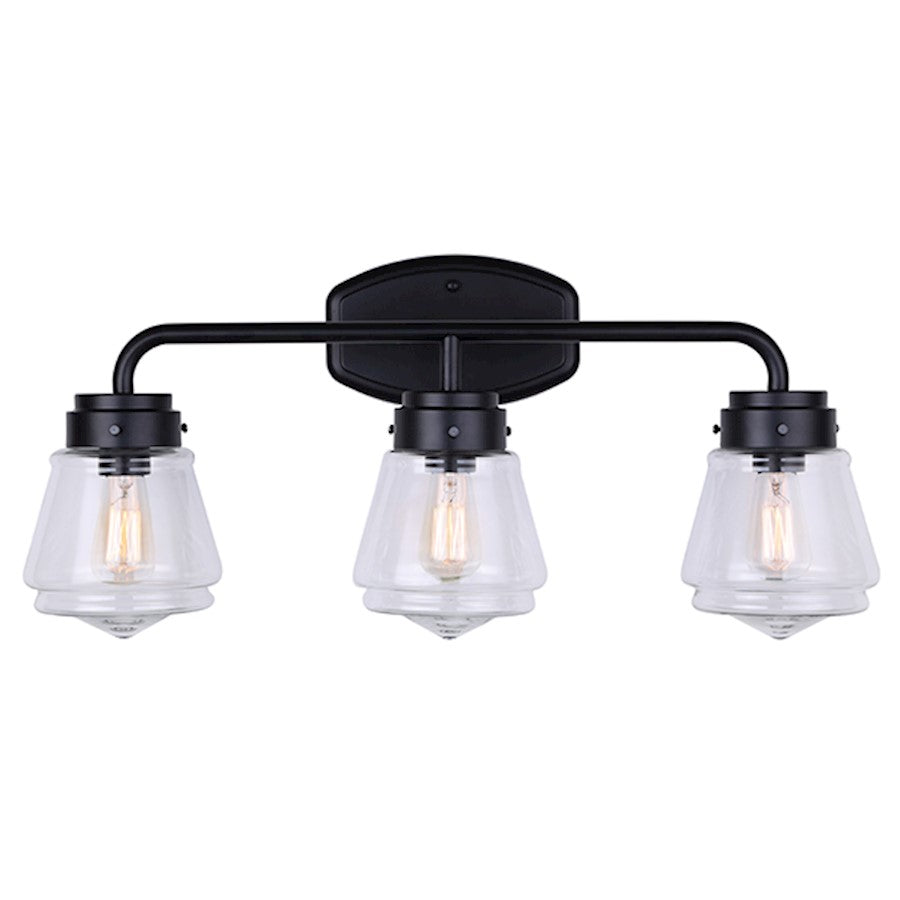 Canarm Lochlan 25in 3-Light Vanity | Black and Clear Glass | Bathroom Vanity Light | 25 x 7 x 12 in | Model IVL682A03BK