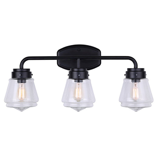 Canarm Lochlan 25in 3-Light Vanity | Black and Clear Glass | Bathroom Vanity Light | 25 x 7 x 12 in | Model IVL682A03BK