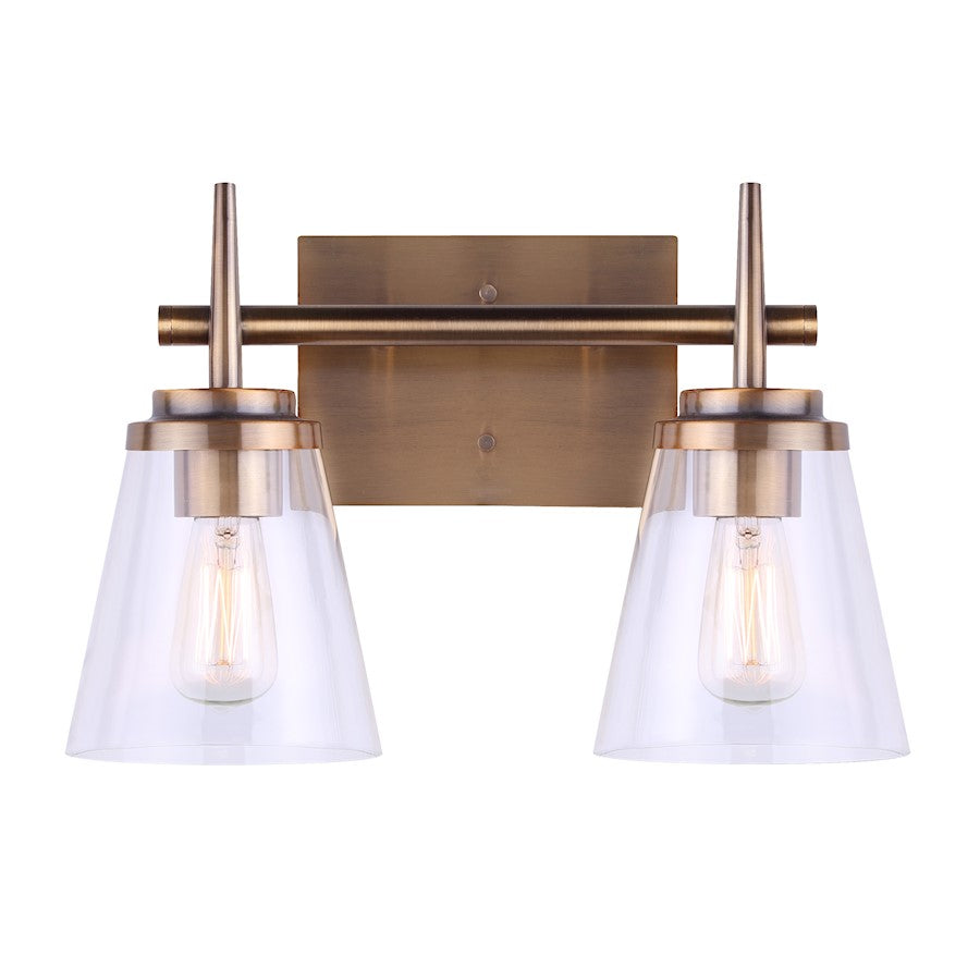 Canarm Perla 2-Light Vanity Light | Industrial Gold Metal and Clear Glass | Bathroom & Powder Room | 15 x 7 x 10 in | Model IVL703A02GD