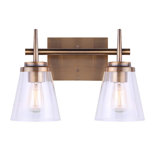Canarm Perla 2-Light Vanity Light | Industrial Gold Metal and Clear Glass | Bathroom & Powder Room | 15 x 7 x 10 in | Model IVL703A02GD
