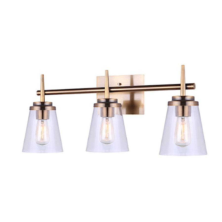 Canarm Perla 3-Light Vanity Light | Industrial Gold Metal and Clear Glass | Bathroom & Powder Room | 25 x 7 x 10 in | Model IVL703A03GD