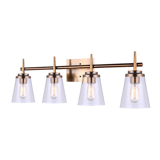 Canarm Perla 4-Light Vanity Light | Industrial Gold Metal and Clear Glass | Bathroom & Powder Room | 4 x 8 x 17 in | Model IVL703A04GD
