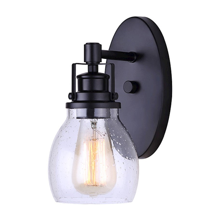 Canarm Carson 5in 1-Light Wall Sconce | Industrial Matte Black and Clear Seeded Glass | Bathroom & Hallway | 5 x 7 x 10.5 in | Model IVL705A01BK