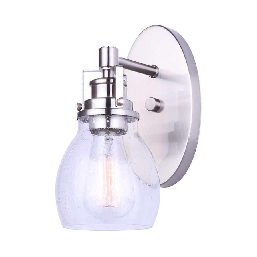 Canarm Carson 5in 1-Light Wall Sconce | Transitional Brushed Nickel and Seeded Glass | Bathroom & Powder Room | 5 x 7 x 10.5 in | Model IVL705A01BN