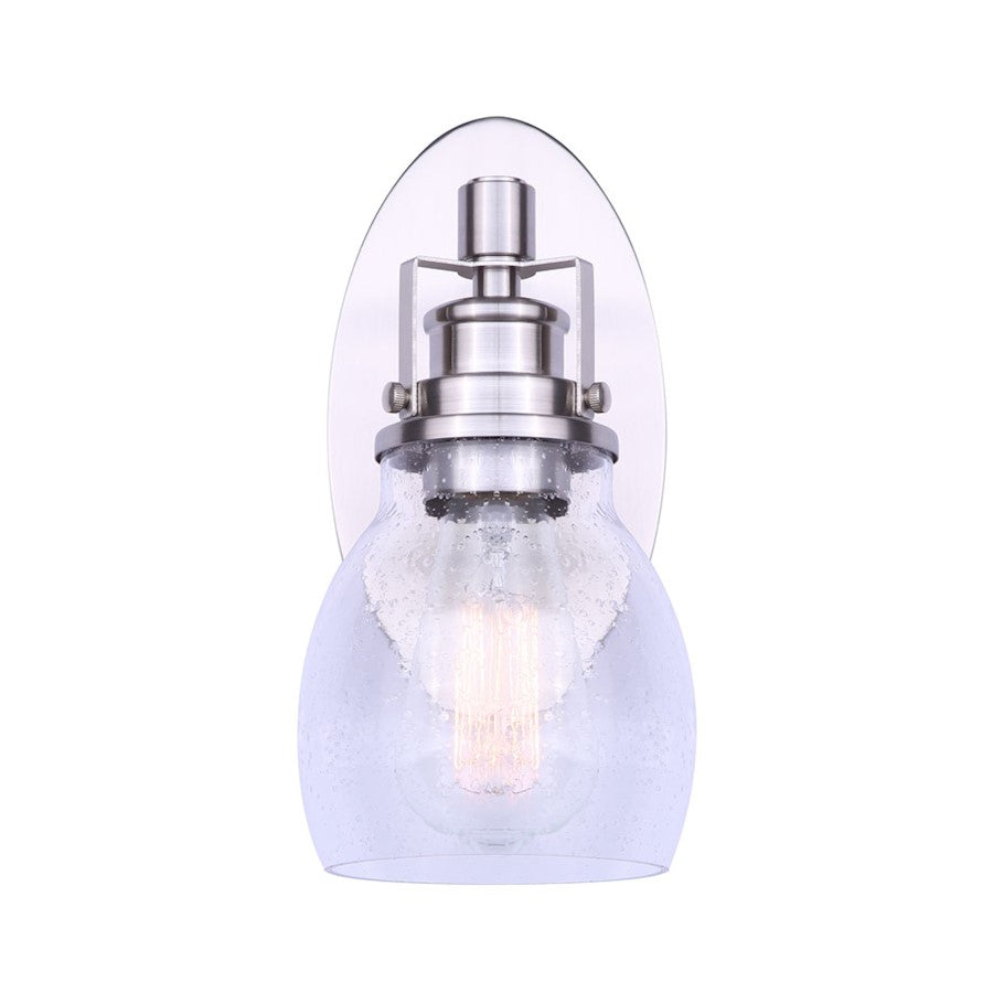 Canarm Carson 5in 1-Light Wall Sconce | Transitional Brushed Nickel and Seeded Glass | Bathroom & Powder Room | 5 x 7 x 10.5 in | Model IVL705A01BN