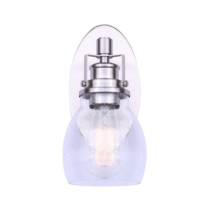 Canarm Carson 5in 1-Light Wall Sconce | Transitional Brushed Nickel and Seeded Glass | Bathroom & Powder Room | 5 x 7 x 10.5 in | Model IVL705A01BN