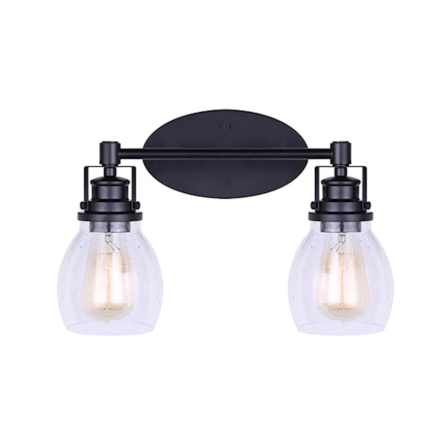 Canarm Carson 16in 2-Light Vanity Light | Industrial Matte Black and Clear Seeded Glass | Bathroom Vanity & Powder Room | Model IVL705A02BK