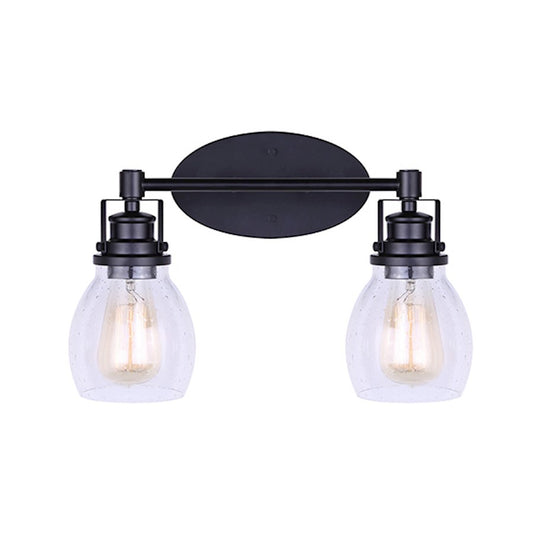 Canarm Carson 16in 2-Light Vanity Light | Industrial Matte Black and Clear Seeded Glass | Bathroom Vanity & Powder Room | Model IVL705A02BK