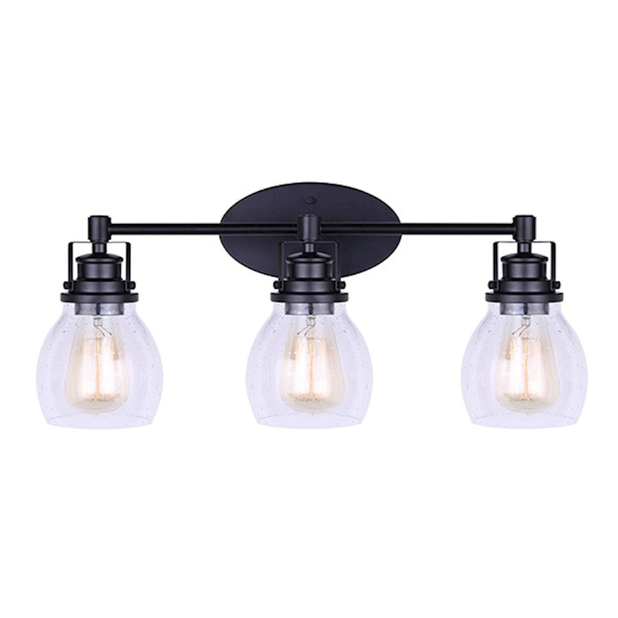 Canarm Carson 24in 3-Light Vanity Light | Industrial Matte Black and Clear Seeded Glass | Bathroom & Powder Room | Model IVL705A03BK