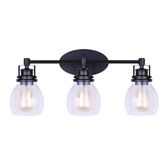 Canarm Carson 24in 3-Light Vanity Light | Industrial Matte Black and Clear Seeded Glass | Bathroom & Powder Room | Model IVL705A03BK