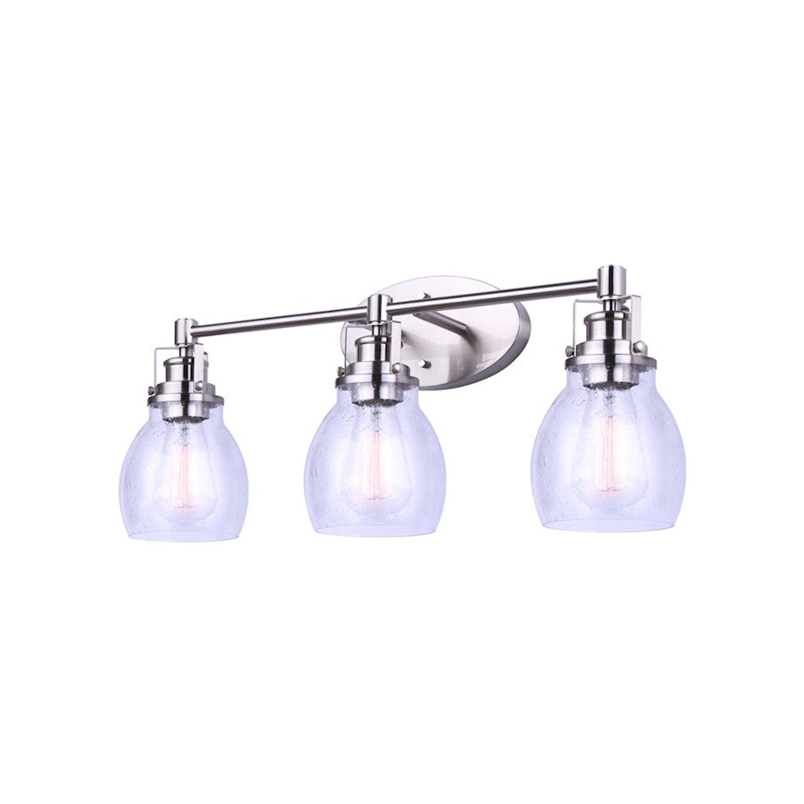 Canarm Carson 24in 3-Light Vanity Light | Modern Brushed Nickel and Clear Seeded Glass | Bathroom & Powder Room | Model IVL705A03BN