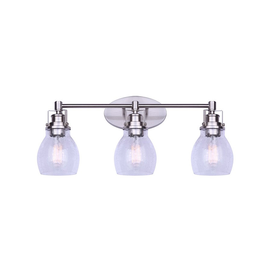 Canarm Carson 24in 3-Light Vanity Light | Modern Brushed Nickel and Clear Seeded Glass | Bathroom & Powder Room | Model IVL705A03BN