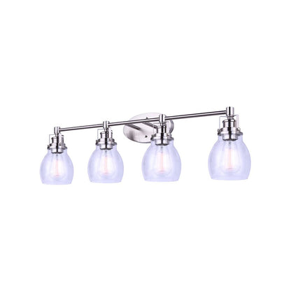 Canarm Carson 33in 4-Light Vanity Light | Modern Brushed Nickel and Clear Seeded Glass | Bathroom & Powder Room | Model IVL705A04BN