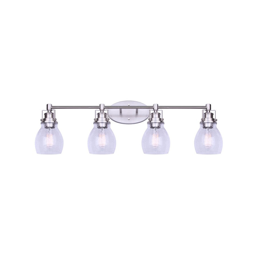 Canarm Carson 33in 4-Light Vanity Light | Modern Brushed Nickel and Clear Seeded Glass | Bathroom & Powder Room | Model IVL705A04BN
