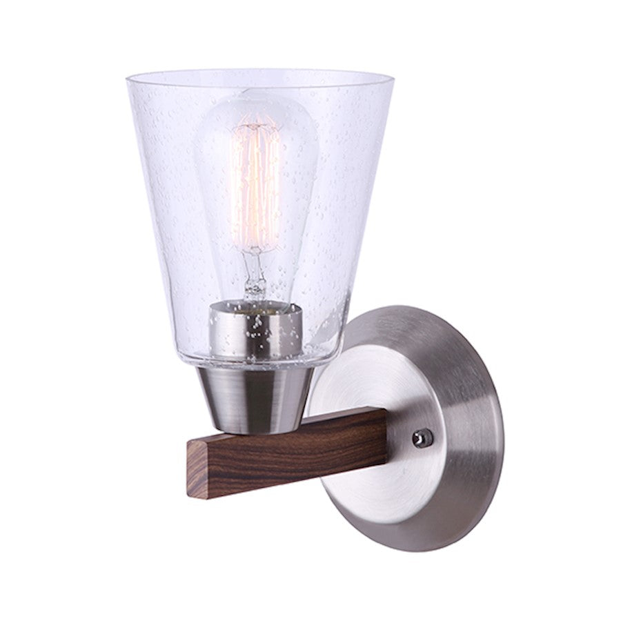 Canarm Dex 5in 1-Light Wall Sconce | Brushed Nickel and Faux Wood Seeded Glass | Bathroom Vanity & Hallway | Model IVL742A01BNW