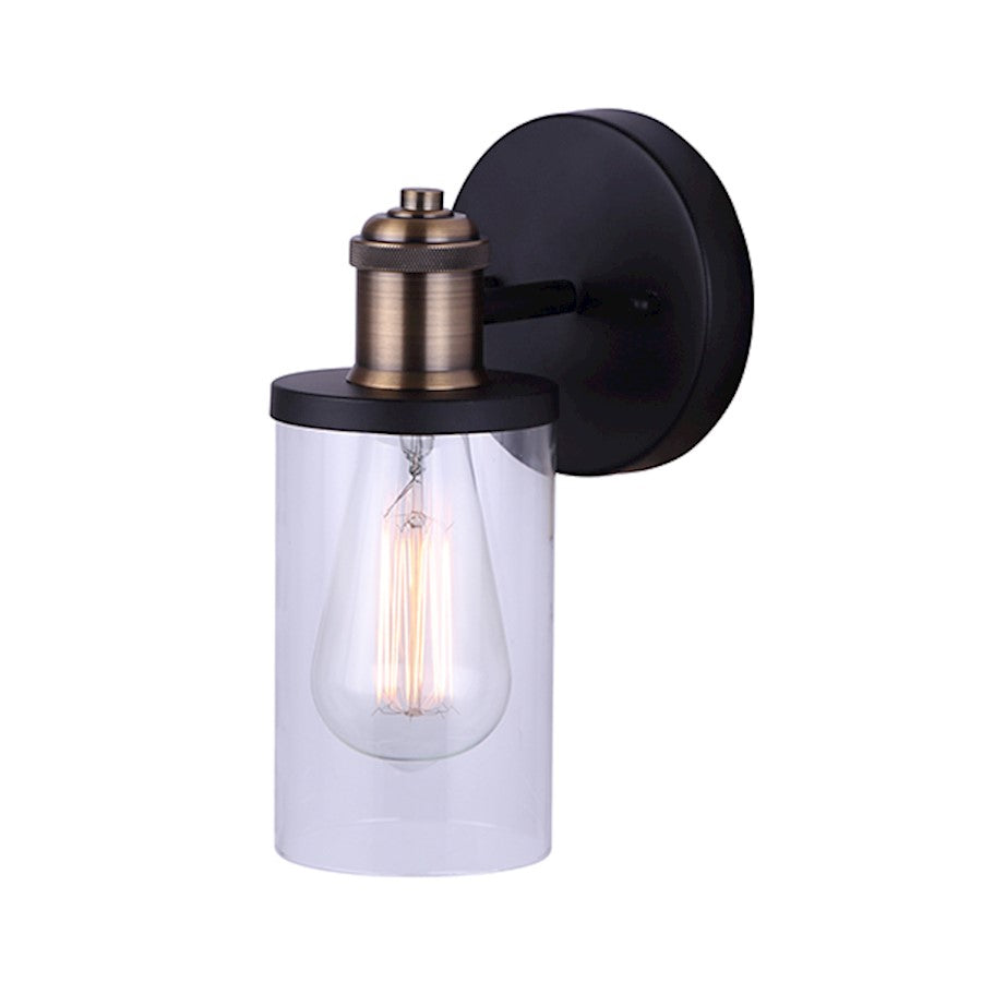 Canarm Cecilia 5in 1-Light Wall Sconce | Matte Black and Gold Clear Glass | Bathroom Vanity & Hallway | 4.75 x 5.5 x 9.25 in | Model IVL745A01BKG