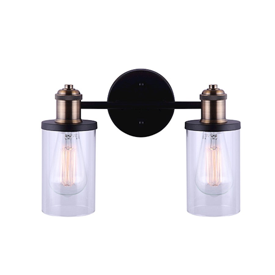 Canarm Cecilia 13in 2-Light Vanity Light | Matte Black and Gold Clear Glass | Bathroom Vanity & Powder Room | 13 x 6.5 x 9.25 in | Model IVL745A02BKG