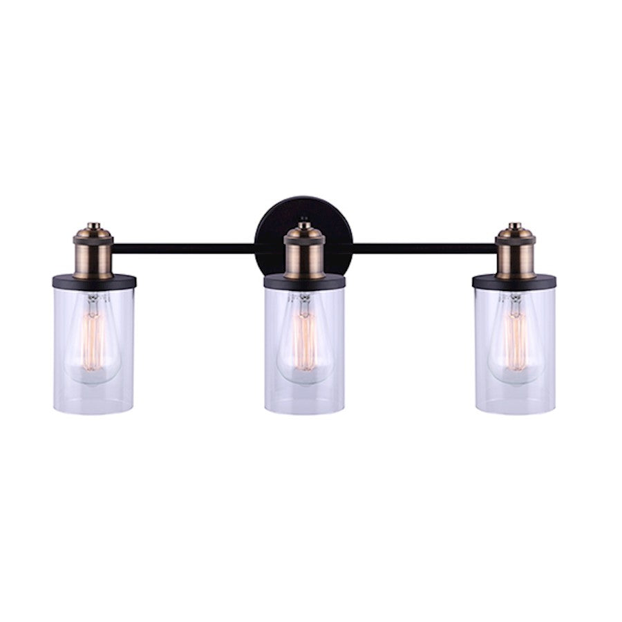 Canarm Cecilia 22in 3-Light Vanity Light | Matte Black and Gold Clear Glass | Bathroom Vanity & Powder Room | Model IVL745A03BKG