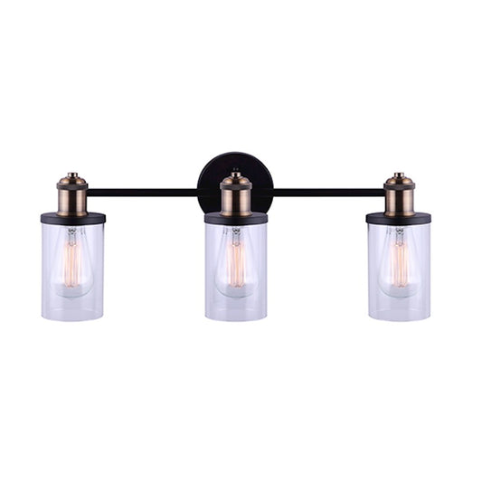 Canarm Cecilia 22in 3-Light Vanity Light | Matte Black and Gold Clear Glass | Bathroom Vanity & Powder Room | Model IVL745A03BKG